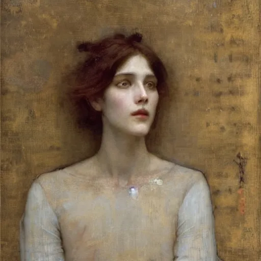 Prompt: portrait of a woman, by edgard maxence, john william waterhouse, mythological figure, divine, heavenly, beautiful, elegant, ethereal