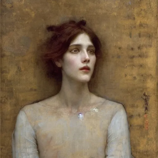 Image similar to portrait of a woman, by edgard maxence, john william waterhouse, mythological figure, divine, heavenly, beautiful, elegant, ethereal