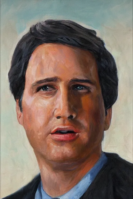 Prompt: portrait of young chevy chase snl, oil painting by wilson mclean, sharp focus, masterpiece, highly detailed