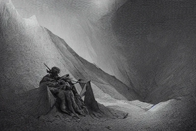 Image similar to low poly by Gustave Doré