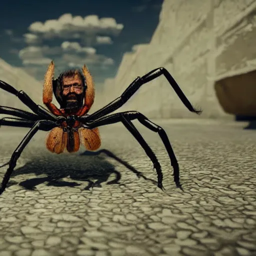 Image similar to walter white as a hideous spider, horror, photorealistic,, features intricate detail, epic composition and the style of unreal engine.