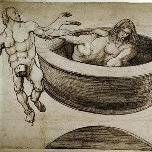 Image similar to leonardo da vinci's sketches for his new invention, the hot tub