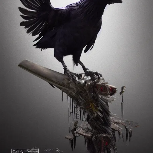 Image similar to a raven made of bloody knives, ultra realistic, concept art, intricate details, highly detailed, photorealistic, octane render, 8 k, unreal engine, art by frank frazetta, simon bisley, brom