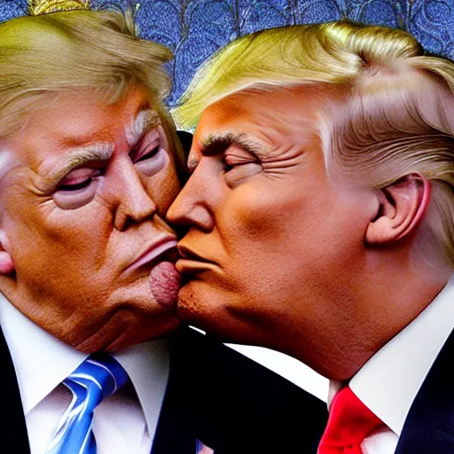 Image similar to donald trump and barrack obama kissing, 4k, photo, realistic,