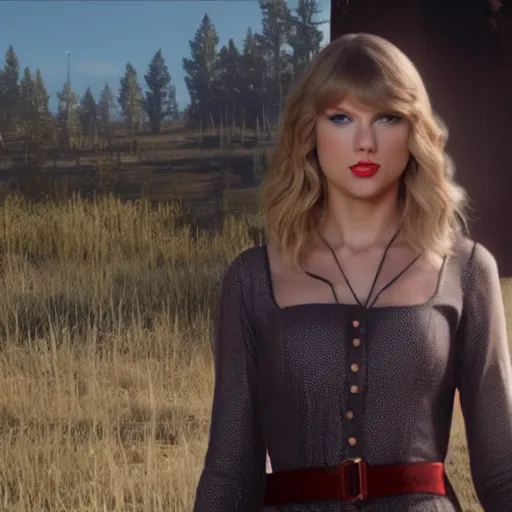 Prompt: Film still of Taylor Swift, from Red Dead Redemption 2 (2018 video game)