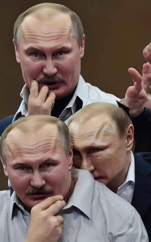 Image similar to lukashenka dismembered putin into pieces, putin screams