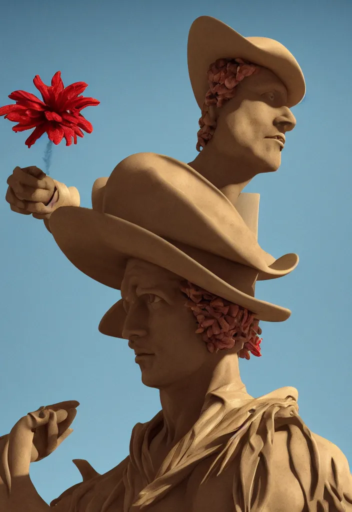 Prompt: A cowboy turning into blooms. A cowboy made of tropical sea slugs. complementary colors. national geographic. 8k, rendered in octane, smooth gradients. sculpture by antonio canova