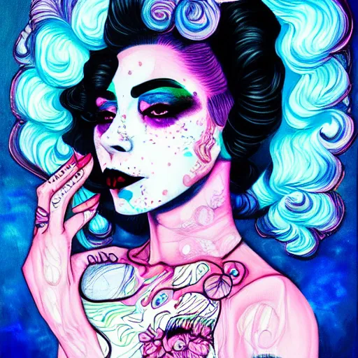 Image similar to marina diamandis by harumi hironaka, by vanessa lemen, trending on artstation