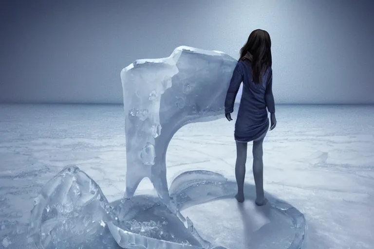 Image similar to a labrithm made of ice with a lone girl waking on it. sharp focus. highly detailed. digital art. drawing. pretty