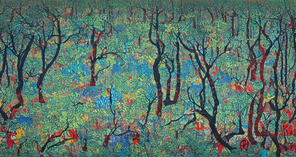 Prompt: Enchanted and magic forest, by Zeng Fanzhi