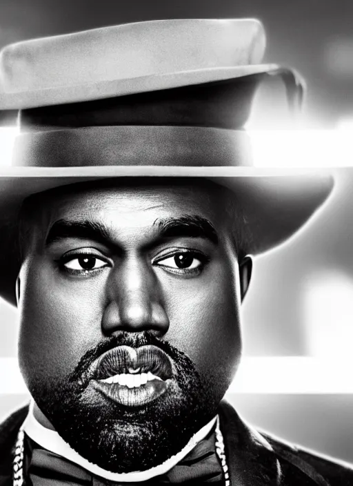 Image similar to portrait kanye west as willy wonka in django unchained, splash art, movie still, cinematic lighting, long lens, shallow depth of field, bokeh, anamorphic lens flare, 8 k, hyper detailed, 3 5 mm film grain