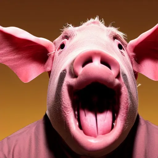 Image similar to creppy 2 0 0 3 photo of a pig masked man screaming in a dark red slaughterhouse