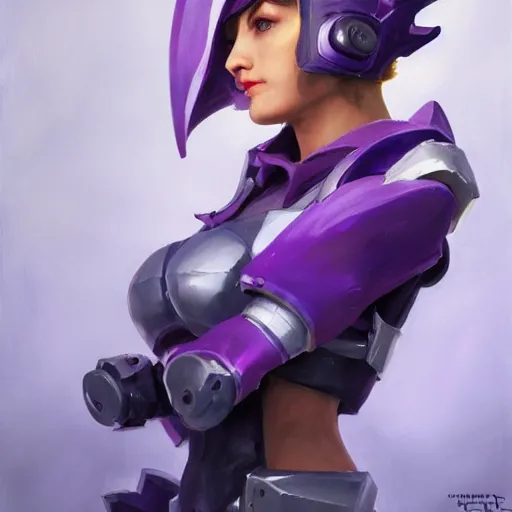 Prompt: greg manchess portrait painting of partially armored violet from league of legends as overwatch character, medium shot, asymmetrical, profile picture, organic painting, sunny day, matte painting, bold shapes, hard edges, street art, trending on artstation, by huang guangjian, gil elvgren, ruan jia, greg rutkowski, gaston bussiere