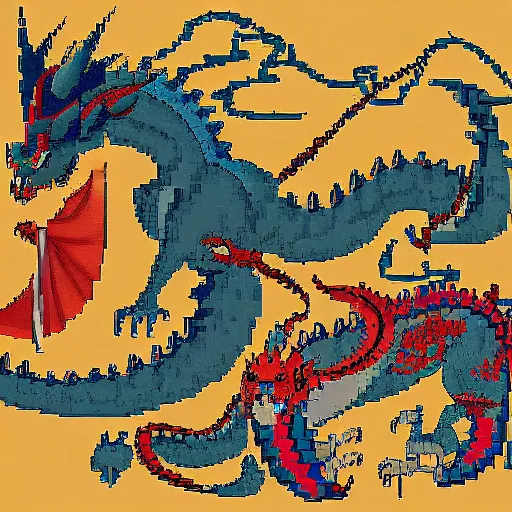 Prompt: a pixel art of a samurai versus a dragon by victor calleja and mari k, eastern mythology