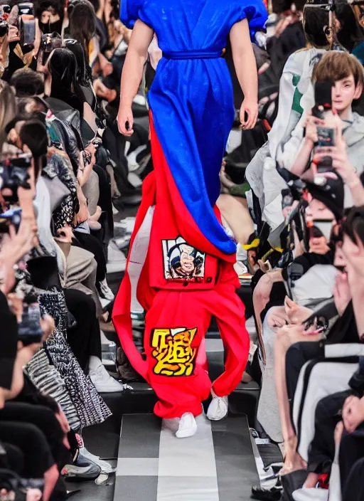 Image similar to hyperrealistic and heavy detailed balenciaga runway show of dragon ball z, leica sl 2 5 0 mm, vivid color, high quality, high textured, real life