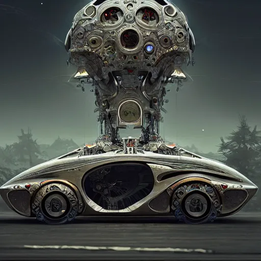 Prompt: cyborg supercar : by michal karcz, daniel merriam, victo ngai and guillermo del toro : ornate, dynamic, particulate, intricate, elegant, highly detailed, centered, artstation, smooth, sharp focus, octane render