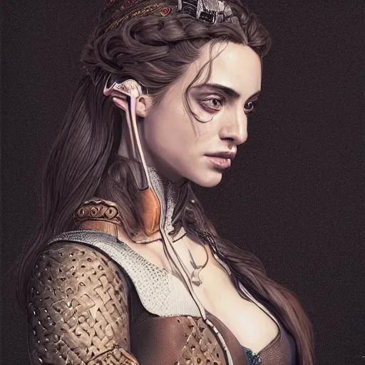 Prompt: ana de armas as tissaia de vries from the witcher show, urban motifs, intricate, elegant, highly detailed, digital painting, trending on artstation, concept art, smooth sharp focus, illustration, art by artgerm and greg rutkowski