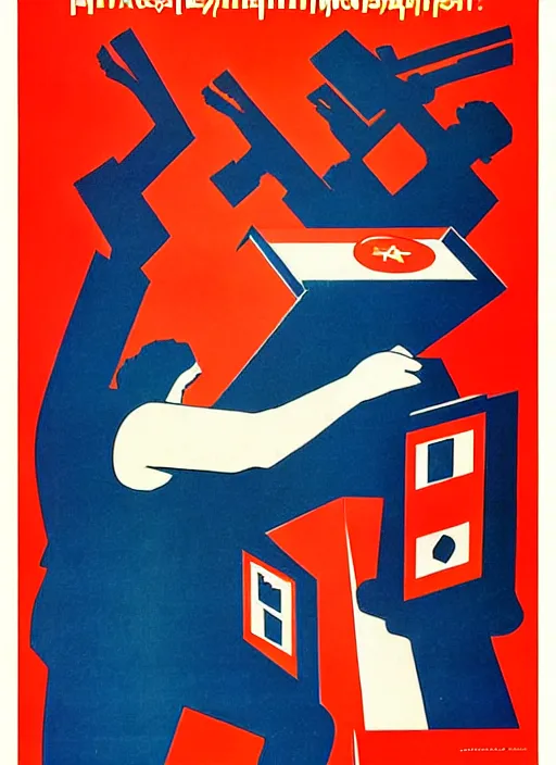 Prompt: soviet propaganda poster of phrase'avoid all boxes ', socialist realism. by alexander zelensky, viktor deni, havrylo pustoviyt