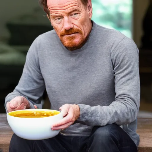 Image similar to bryan cranston eating soup, hd 4k photo