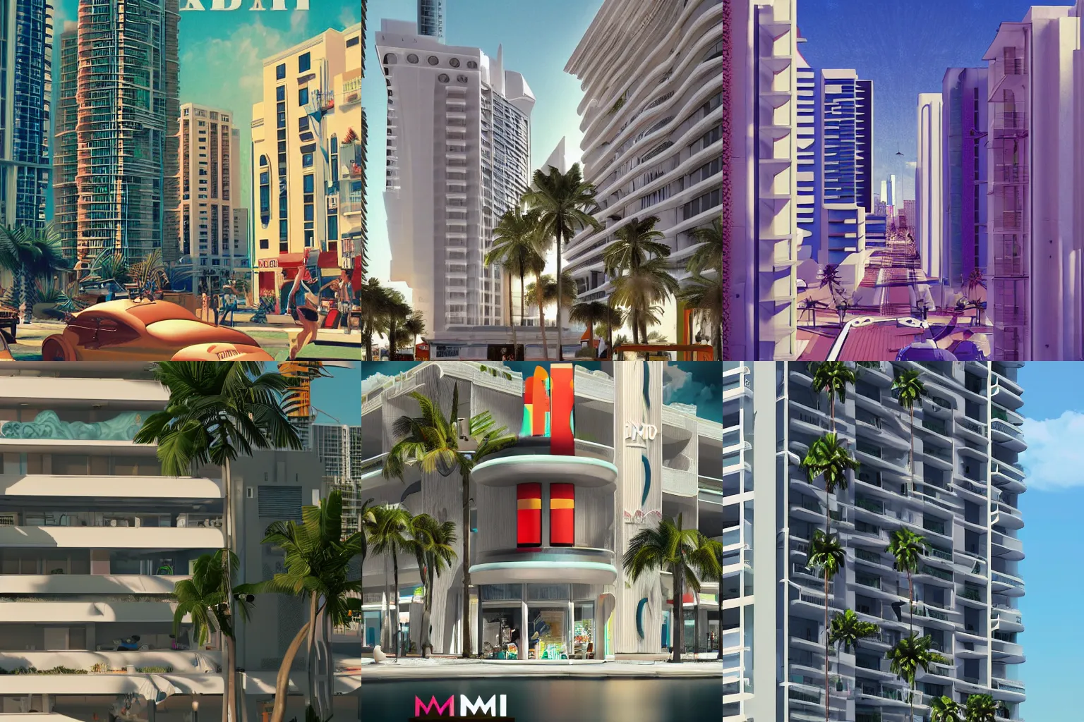 Prompt: the miami deco district, by mobius, trending on artstation, sharp focus, masterpiece