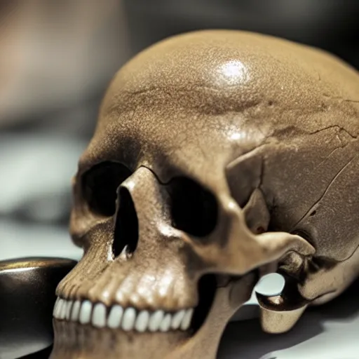 Prompt: close up photo of an alien skull,