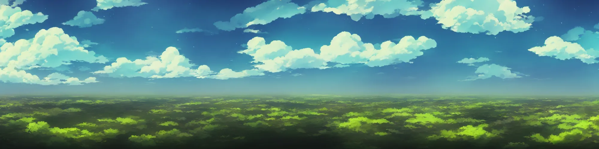 Image similar to panorama view of the sky. matte painting, anime, studio ghibli. professional digital painting, artstation, concept art, smooth, beautiful, cinematic. no mountains and trees.