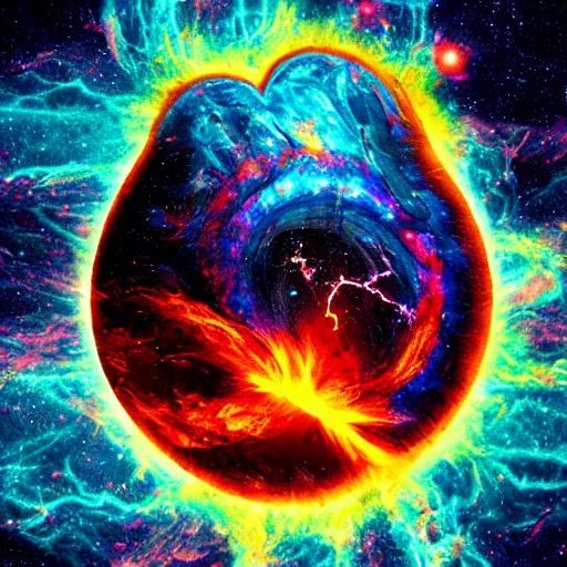 Image similar to blood pumping heart cosmic flames pulsing with life