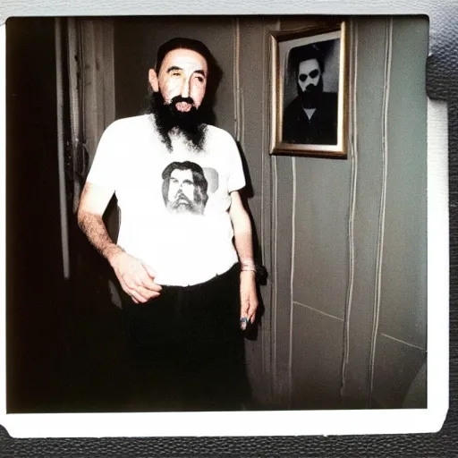 Prompt: fidel castro wearing goth clothing, polaroid, by nan goldin