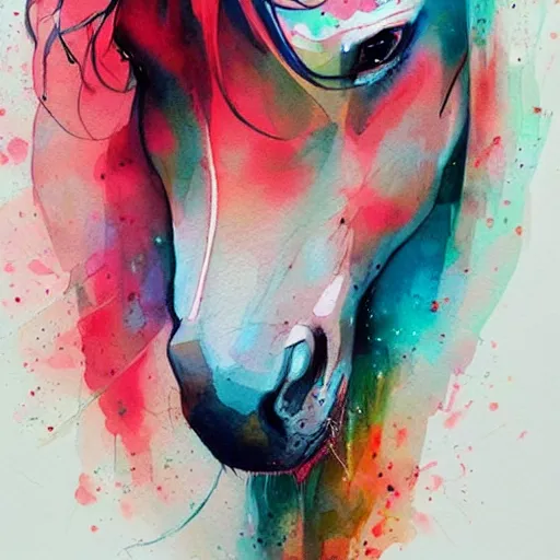 Image similar to watercolor painting by conrad roset, horses running, cgsociety, artstation