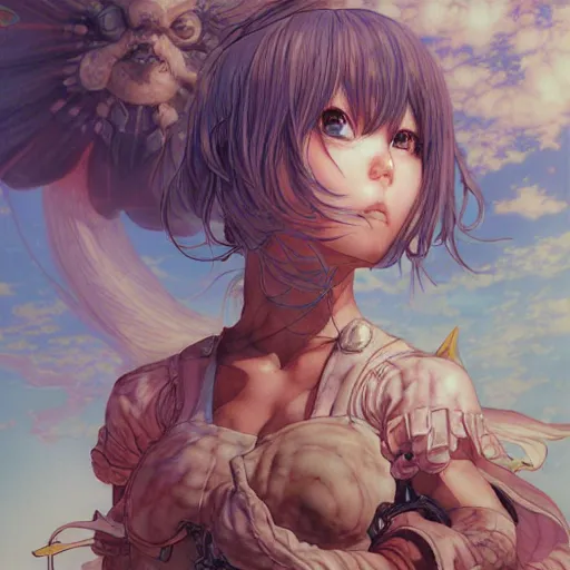 Image similar to prompt : ragnarok online portrait soft light painted by james jean and katsuhiro otomo and erik jones, inspired by akira anime, smooth face feature, intricate oil painting, high detail illustration, sharp high detail, manga and anime 1 9 9 9