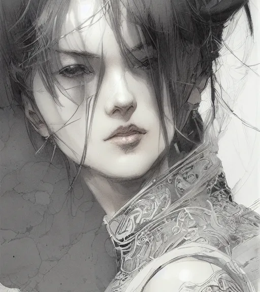 Image similar to portrait of anime woman, pen and ink, intricate line drawings, by craig mullins, ruan jia, kentaro miura, greg rutkowski, loundraw