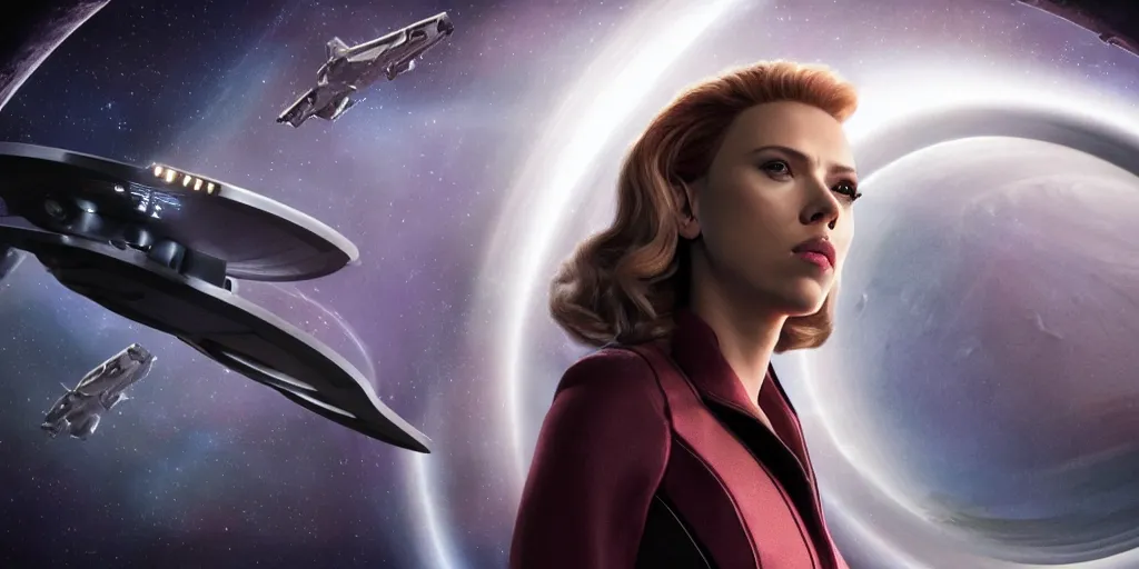 Prompt: Scarlett Johansson is the captain of the starship Enterprise in the new Star Trek movie, 4k