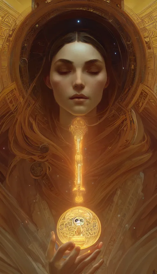 Image similar to a mechanical orb, religious, elegant, intricate, digital painting, artstation, concept art, smooth, sharp focus, illustration, art by artgerm and greg rutkowski and alphonse mucha, no people