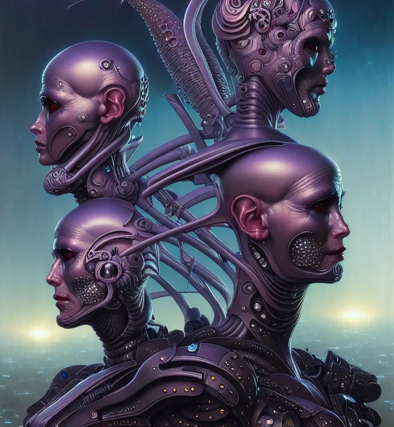 Image similar to gemini fantasy character portrait, ultra realistic, wide angle, intricate details, blade runner artifacts, highly detailed by peter mohrbacher, wayne barlowe, boris vallejo, hajime sorayama aaron horkey, gaston bussiere, craig mullins