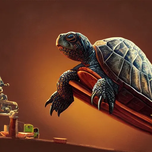 Image similar to a old turtle speaking to a condenser microphone in a studio, digital art by łukasz piskorz and patrick mcenvoy and michael komarck, intricate, highly detailed, artstation, concept art, smooth, sharp focus photo centered