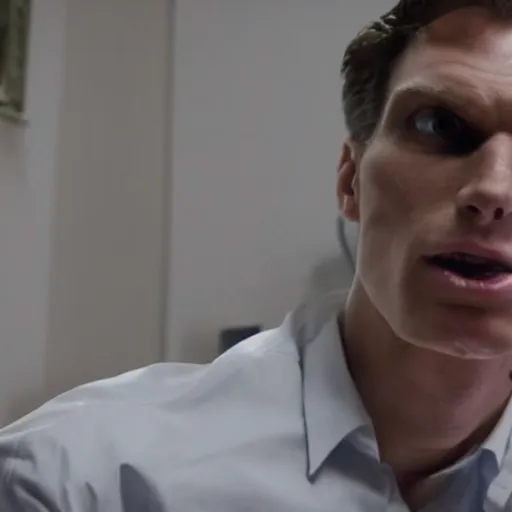 Image similar to Live Action Still of Jerma in American Psycho, real life, hyperrealistic, ultra realistic, realistic, highly detailed, epic, HD quality, 8k resolution, body and headshot, film still
