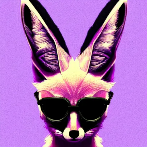 Prompt: fennec fox, pink and blue mohawk hairstyle, furry, aviator sunglasses, synthwave style, portrait, artstation, detailed, award winning, dramatic lighting
