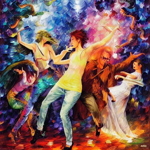 Image similar to rave dance party by arthur adams, charlie bowater, leonid afremov, chiho ashima, karol bak, david bates, tom chambers