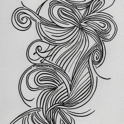 Image similar to tattoo sketch of a ocean, on a yellow paper, ornamental, line art, minimalism, tatto for leg