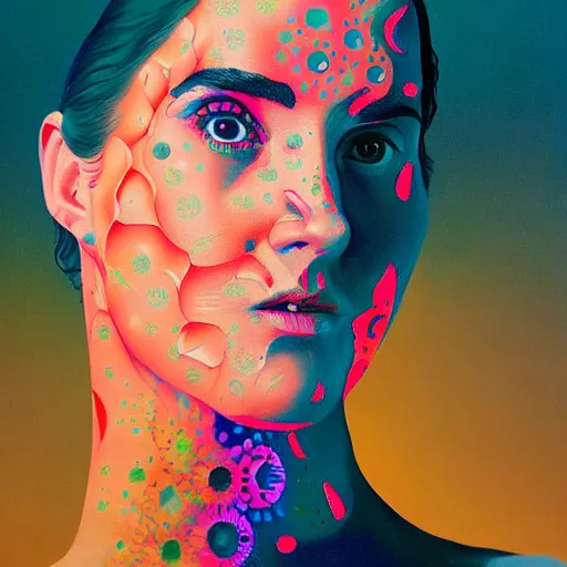 Prompt: Fractal portrait of Jennifer Connelly, pop surrealism, Houdini arithmetic generative art, very coherent, painted by Edward Hopper, Wayne Barlowe, painted by James Gilleard, airbrush, art by JamesJean