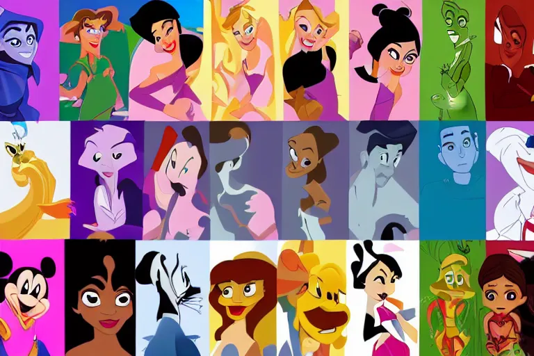 Prompt: a diverse group of character designs in the 2000s Disney style