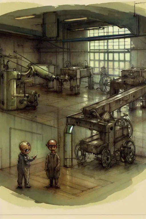 Image similar to ( ( ( ( ( 1 9 5 0 s robot factory interior. muted colors. ) ) ) ) ) by jean - baptiste monge!!!!!!!!!!!!!!!!!!!!!!!!!!!!!!