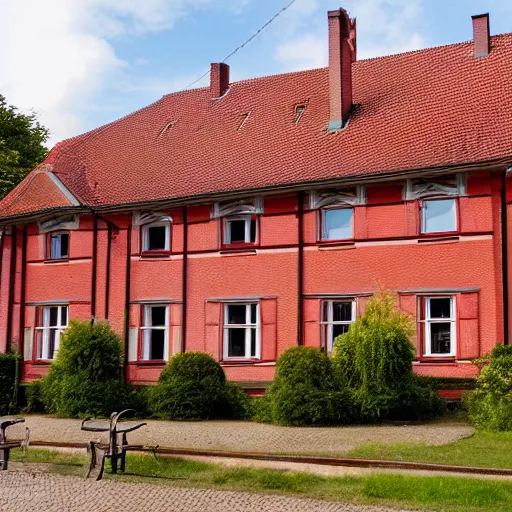 Prompt: 1 8 8 0 s big german farmhouse with red bricks, hannover, lower saxony