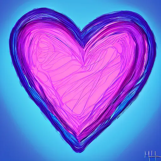 Prompt: a heart made of blue pink and purple in a digital art style, trending on art station, brush strokes, medium tones