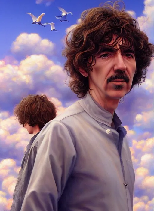 Image similar to george harrison, sky and clouds background, digital artwork by artgerm and lily abdullina, wpol and sarasti, donato giancola and android jones, artstation