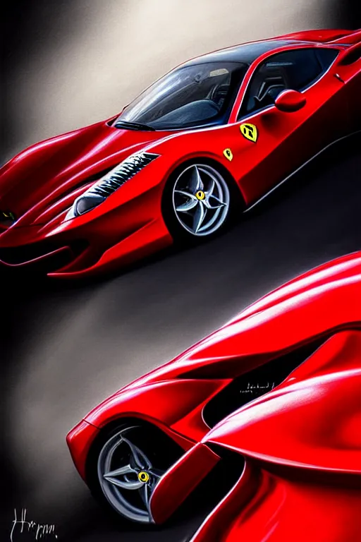 Image similar to ferrari, fantasy, highly detailed, 4 k, hdr, smooth, sharp focus, high resolution, award - winning photo, artgerm, photorealistic