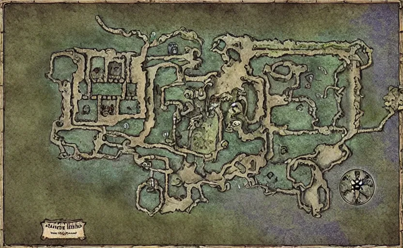 Prompt: Haunted dungeon map, D&D map