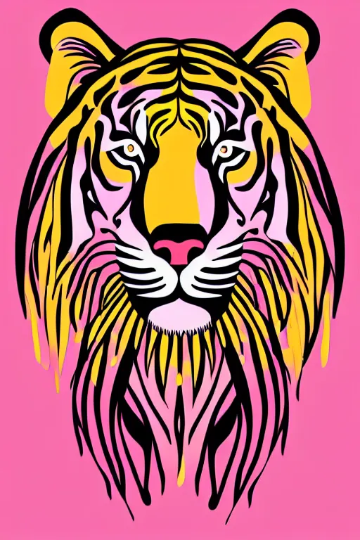 Image similar to minimalist boho style art of a colorful tiger, illustration, vector art