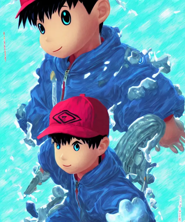 Image similar to ness from earthbound, highly detailed digital illustration, by ross tran, hirohiko araki, koyoharu gotouge