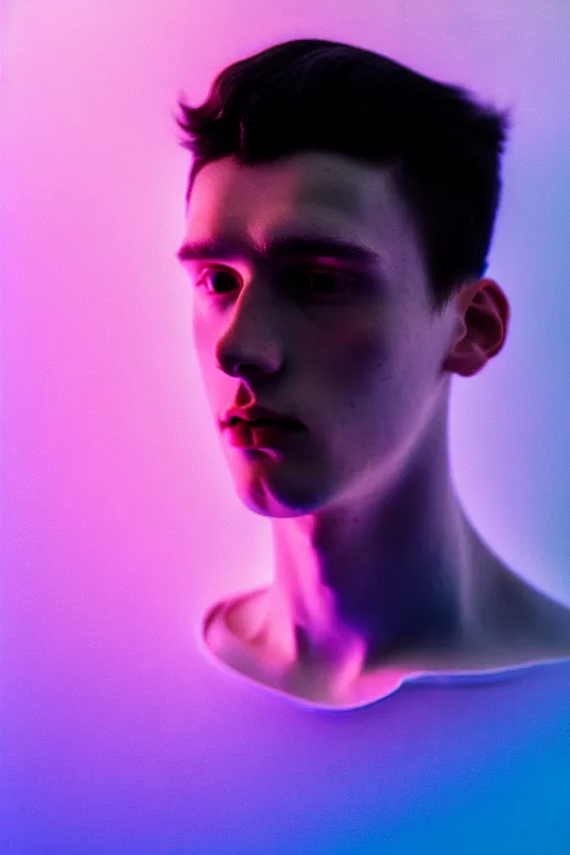 Image similar to high quality pastel coloured film mid angle selfie photograph of a beautiful young 2 0 year old male, soft features, black hair, standing in an icelandic black rock environment with reflective metallic clothing. atmospheric. three point light. photographic. art directed. ( pastel colours ). volumetric light. sheen. waves glitch. 8 k. filmic.